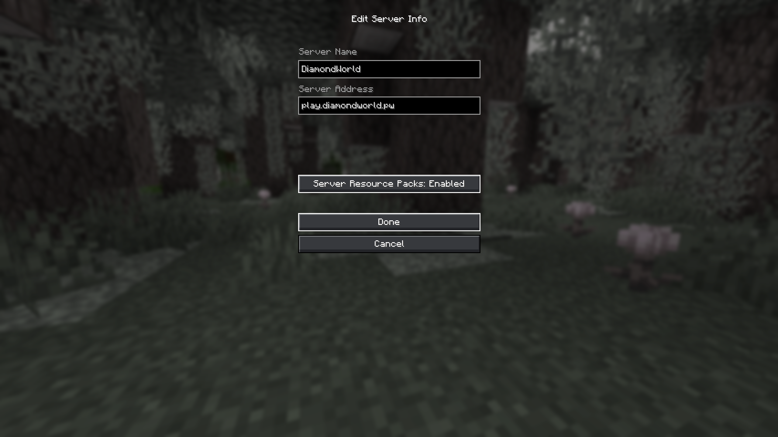 DiamondWorld server information